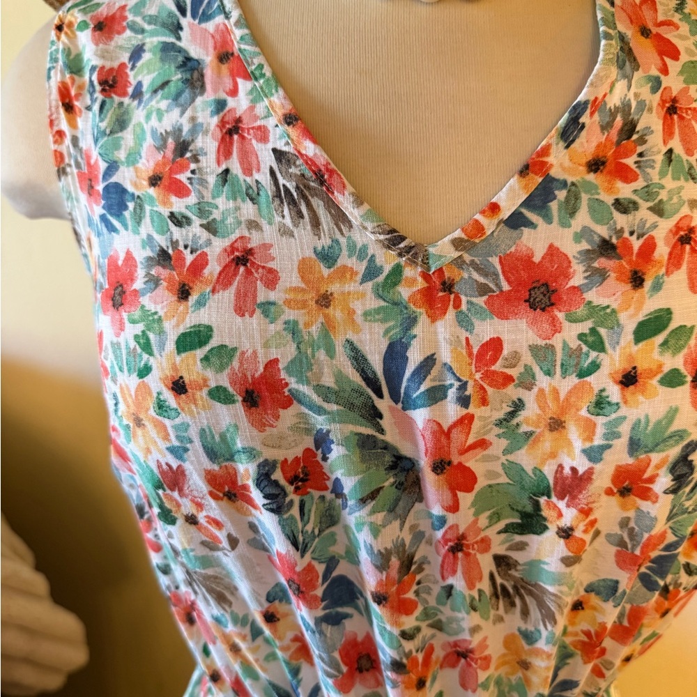 DeFacto Floral Sleeveless V-Neck Maxi Dress in Coral & Teal